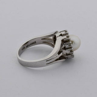 Perlenring aus 585 Weißgold mit Diamant, nachhaltiger second hand Schmuck perfekt aufgearbeitet