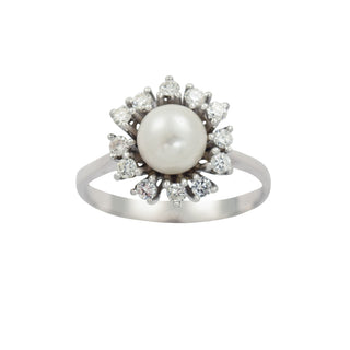 Perlenring aus 750 Weißgold mit Brillant, nachhaltiger second hand Schmuck perfekt aufgearbeitet