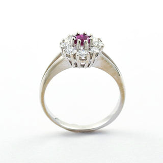 Rubinring aus 585 Weißgold mit Brillant, nachhaltiger second hand Schmuck perfekt aufgearbeitet