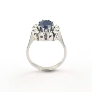 Entourage-Ring aus 585 Weißgold mit Saphir und Brillant, nachhaltiger second hand Schmuck perfekt aufgearbeitet