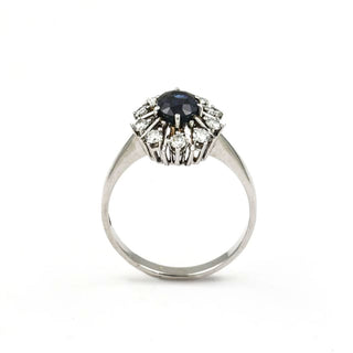 Saphirring aus 585 Weißgold mit Brillant, nachhaltiger second hand Schmuck perfekt aufgearbeitet