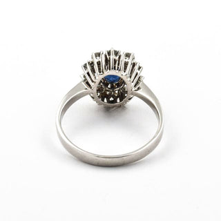 Saphirring aus 585 Weißgold mit Brillant, nachhaltiger second hand Schmuck perfekt aufgearbeitet