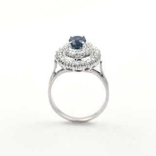 Saphirring aus 750 Weißgold mit Diamant, nachhaltiger second hand Schmuck perfekt aufgearbeitet