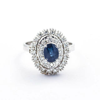 Saphirring aus 750 Weißgold mit Diamant, nachhaltiger second hand Schmuck perfekt aufgearbeitet