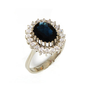 Saphirring aus 585 Weißgold mit Brillant, nachhaltiger second hand Schmuck perfekt aufgearbeitet