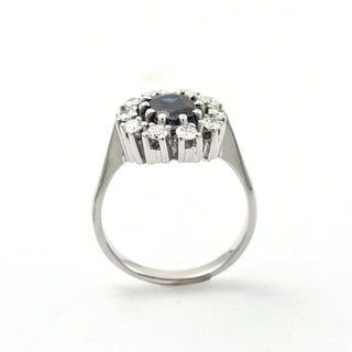 Saphirring aus 585 Weißgold mit Brillant, nachhaltiger second hand Schmuck perfekt aufgearbeitet