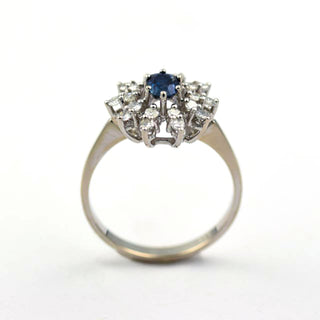 Saphirring aus 585 Weißgold mit Diamant, nachhaltiger second hand Schmuck perfekt aufgearbeitet