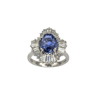 Entourage-Ring aus 750 Weißgold mit Saphir und Diamant, neuwertig, nachhaltiger second hand Schmuck perfekt aufgearbeitet