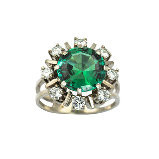 Smaragdring aus 585 Weißgold mit Diamant, nachhaltiger second hand Schmuck perfekt aufgearbeitet