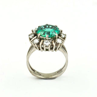 Smaragdring aus 585 Weißgold mit Diamant, nachhaltiger second hand Schmuck perfekt aufgearbeitet