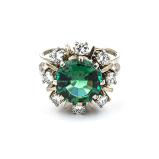 Smaragdring aus 585 Weißgold mit Diamant, nachhaltiger second hand Schmuck perfekt aufgearbeitet