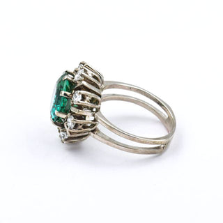 Smaragdring aus 585 Weißgold mit Diamant, nachhaltiger second hand Schmuck perfekt aufgearbeitet