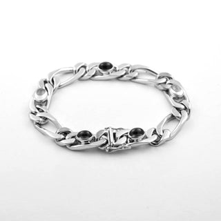 Figaroarmband aus 750 Weißgold mit Saphir und Mondstein, nachhaltiger second hand Schmuck perfekt aufgearbeitet