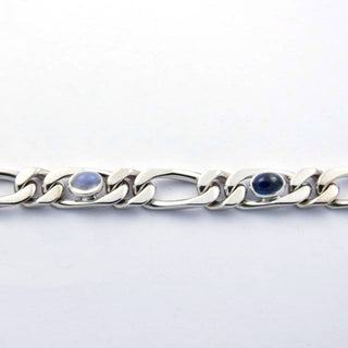 Figaroarmband aus 750 Weißgold mit Saphir und Mondstein, nachhaltiger second hand Schmuck perfekt aufgearbeitet