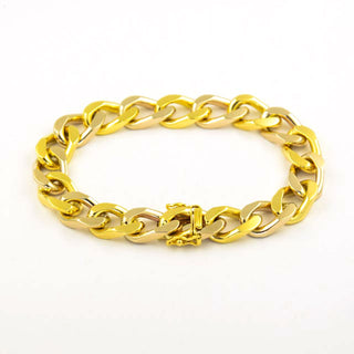 Flachpanzerarmband aus 585 Gelb- und Weißgold, nachhaltiger second hand Schmuck perfekt aufgearbeitet