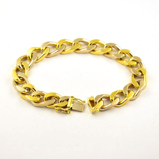 Flachpanzerarmband aus 585 Gelb- und Weißgold, nachhaltiger second hand Schmuck perfekt aufgearbeitet