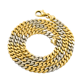 Flachpanzerkette aus 585 Gelb- und Weißgold, 45,5cm, nachhaltiger second hand Schmuck perfekt aufgearbeitet