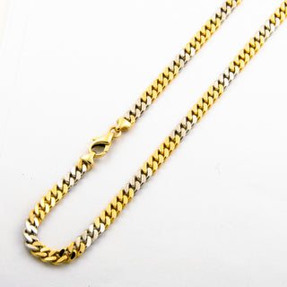 Flachpanzerkette aus 585 Gelb- und Weißgold, 45,5cm, nachhaltiger second hand Schmuck perfekt aufgearbeitet