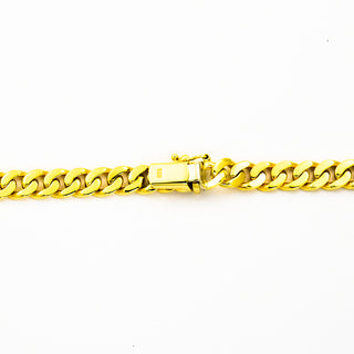 Flachpanzerkette aus 585 Gelbgold mit Saphir, nachhaltiger second hand Schmuck perfekt aufgearbeitet