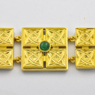 Gliederarmband aus 750 Gelbgold mit Smaragd, hochwertiger second hand Schmuck perfekt aufgearbeitet