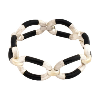 Gliederarmband aus 750 Weißgold mit Onyx, nachhaltiger second hand Schmuck perfekt aufgearbeitet