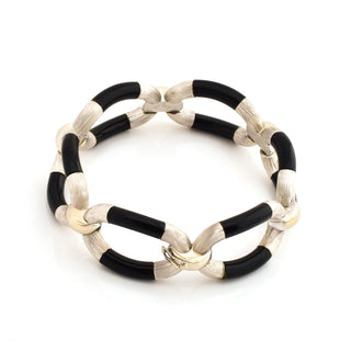 Gliederarmband aus 750 Weißgold mit Onyx, nachhaltiger second hand Schmuck perfekt aufgearbeitet