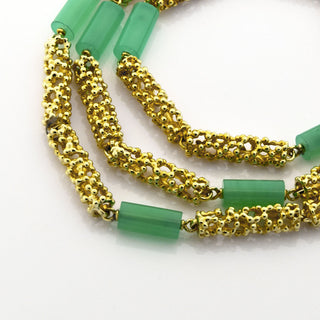 Halskette aus 585 Gelbgold mit Chrysopras, nachhaltiger second hand Schmuck perfekt aufgearbeitet