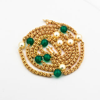 Halskette aus 750 Gelbgold mit Perle und Achat, nachhaltiger second hand Schmuck perfekt aufgearbeitet