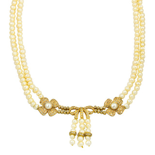 Perlenkette  mit Schließe und Mittelteil aus 750 Gelbgold mit Brillant, nachhaltiger second hand Schmuck perfekt aufgearbeitet