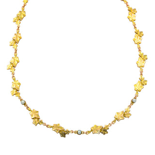 Halskette Weinblätter aus 585 Gelbgold mit Perle, nachhaltiger second hand Schmuck perfekt aufgearbeitet