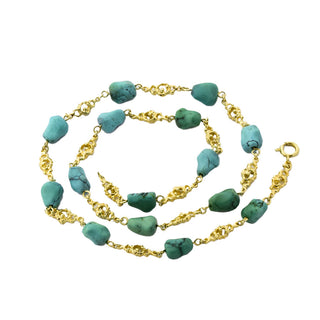 Halskette aus 585 Gelbgold mit Türkis, nachhaltiger second hand Schmuck perfekt aufgearbeitet