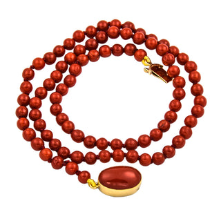 Korallenkette mit Schließe aus 750 Gelbgold mit Koralle, nachhaltiger second hand Schmuck perfekt aufgearbeitet