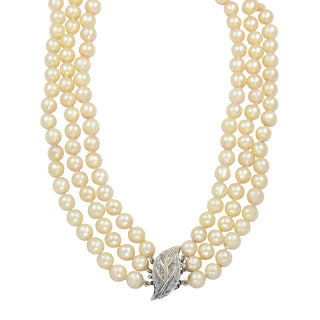 Perlenkette aus 585 Weißgold mit Diamant, nachhaltiger second hand Schmuck perfekt aufgearbeitet