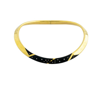 Halsreif aus 750 Gelbgold mit Onyx und Brillant, nachhaltiger second hand Schmuck perfekt aufgearbeitet