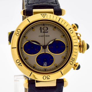 Cartier Herrenarmbanduhr Pasha Quarzwerk mit Chronograph und Datumsanzeige, gebrauchte Luxusuhr im Top-Zustand