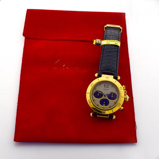 Cartier Herrenarmbanduhr Pasha Quarzwerk mit Chronograph und Datumsanzeige, gebrauchte Luxusuhr im Top-Zustand