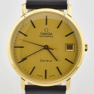 Omega Herrenarmbanduhr Genève Automatik mit Datumsanzeige und Zentralsekunde, gebrauchte Luxusuhr im Top-Zustand