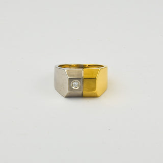 Herrenring aus 750 Gelb- und Weißgold mit Brillant, nachhaltiger second hand Schmuck perfekt aufgearbeitet