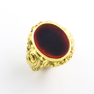 Herrenring aus 585 Gelbgold mit Karneol, nachhaltiger second hand Schmuck perfekt aufgearbeitet