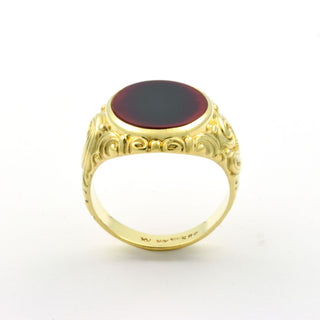 Herrenring aus 585 Gelbgold mit Karneol, nachhaltiger second hand Schmuck perfekt aufgearbeitet