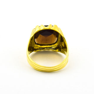 Herrenring aus 585 Gelbgold mit Rauchquarz, nachhaltiger second hand Schmuck perfekt aufgearbeitet