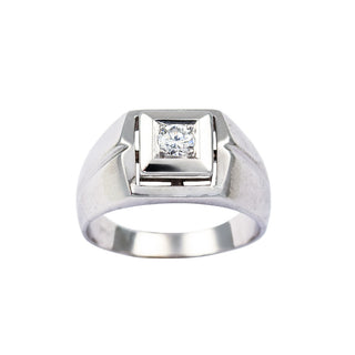 Herrenring aus 585 Weißgold mit Brillant, nachhaltiger second hand Schmuck perfekt aufgearbeitet