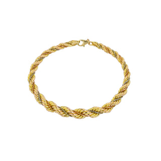 Kordelarmband aus 585 Gelb-, Rot- und Weißgold, nachhaltiger second hand Schmuck perfekt aufgearbeitet