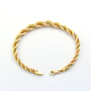 Kordelarmband aus 585 Gelb-, Rot- und Weißgold, nachhaltiger second hand Schmuck perfekt aufgearbeitet