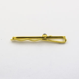 Krawattenklammer aus 585 Gelbgold mit Saphir und Brillant, nachhaltiger second hand Schmuck perfekt aufgearbeitet