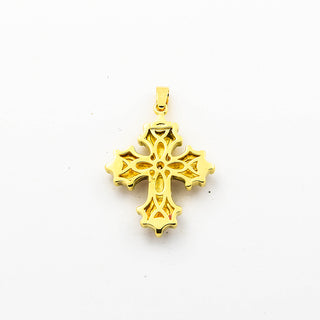 Kreuzanhänger aus 750 Gelb- und Weißgold mit Saphir, nachhaltiger second hand Schmuck perfekt aufgearbeitet