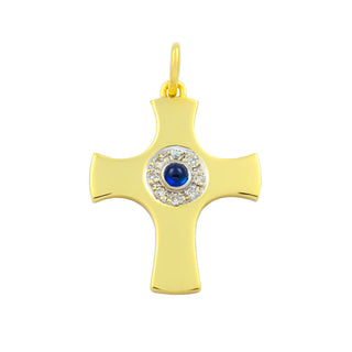 Kreuzanhänger aus 585 Gelb- und Weißgold mit Saphir und Brillant, nachhaltiger second hand Schmuck perfekt aufgearbeitet