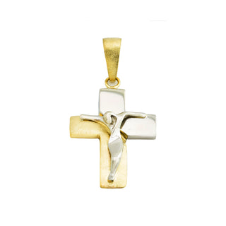 Kreuzanhänger aus 585 Gelb- und Weißgold, nachhaltiger second hand Schmuck perfekt aufgearbeitet