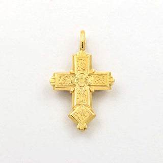 Kreuzanhänger aus 585 Gelbgold mit Amethyst, nachhaltiger second hand Schmuck perfekt aufgearbeitet