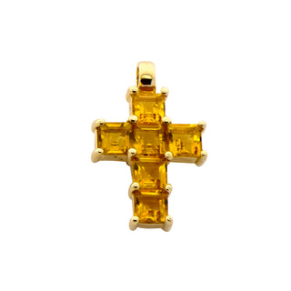 Kreuzanhänger aus 585 Gelbgold mit Citrin, nachhaltiger second hand Schmuck perfekt aufgearbeitet